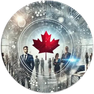 Group of professionals with a Canadian maple leaf representing IT F1RST solutions